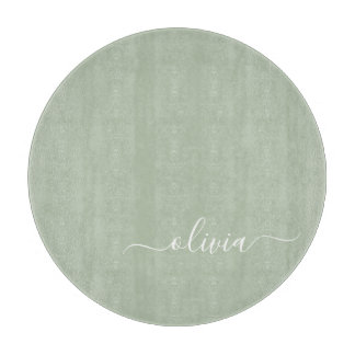 Sage Green Minimalistisch Modern Monogram Elegant Schneidebrett