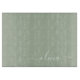 Sage Green Minimalistisch Modern Monogram Elegant Schneidebrett