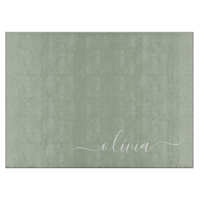 Sage Green Minimalistisch Modern Monogram Elegant Schneidebrett (Vorderseite)