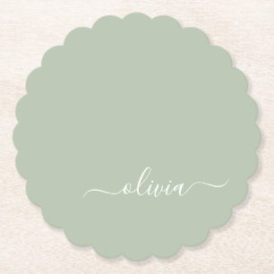 Sage Green Minimalistisch Modern Monogram Elegant Untersetzer