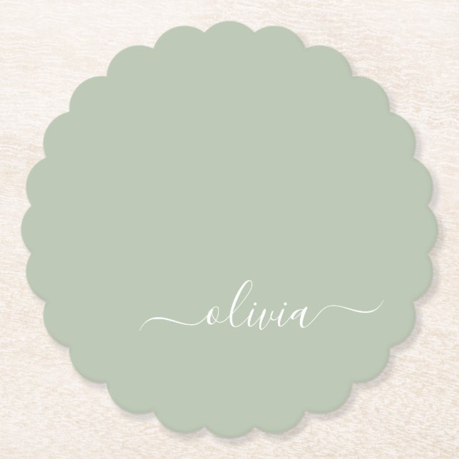 Sage Green Minimalistisch Modern Monogram Elegant Untersetzer (Vorderseite)