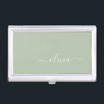 Sage Green Minimalistisch Modern Monogram Elegant Visitenkarten Dose<br><div class="desc">Mit unserer Sage Green Minimalistisch Modern Monogram Elegant Collection: Erleben Sie Ihre Ästhetik mit ruhiger Eleganz und zeitloser Eleganz. Unsere Kollektion präsentiert minimalistische Designs in einer ruhigen, grünen Weiß, ergänzt durch raffinierte Monogramme, die auf Ihren persönlichen Stil zugeschnitten sind. Von der polierten Schreibwaren bis hin zu vielseitigem Zubehör, jedes Stück...</div>