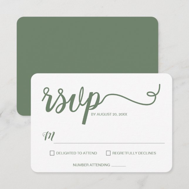 Sage Green Minimalistisch Modern Script Wedding RSVP Karte (Vorne/Hinten)