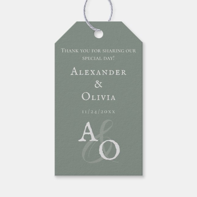 Sage Green Minimalistisch Monogram Gastgeschenk Ho Geschenkanhänger (Vorderseite)
