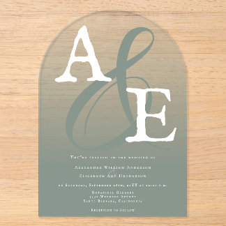 Sage Green Minimalistisch Monogram Wedding Acryleinladungen