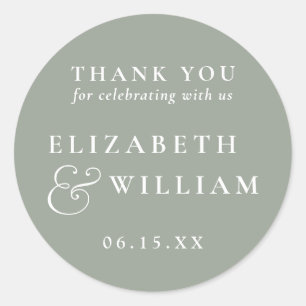 Sage Green Minimalistisch Monogram Wedding Danke Runder Aufkleber
