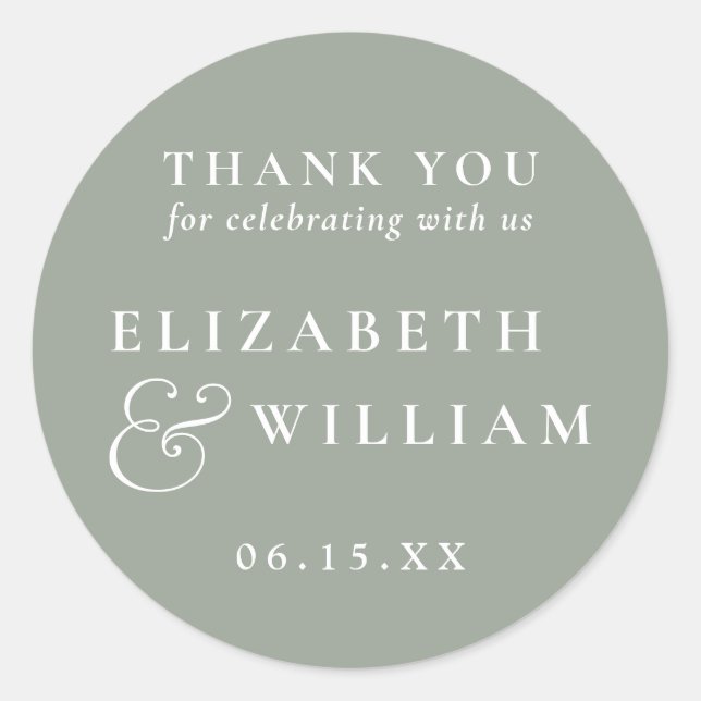 Sage Green Minimalistisch Monogram Wedding Danke Runder Aufkleber (Vorderseite)