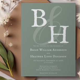 Sage Green Minimalistisch Monogram Wedding Einladung