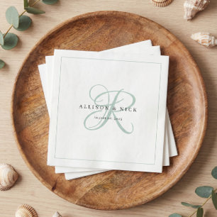 Sage Green Minimalistisch Monogram Wedding Napkins Serviette