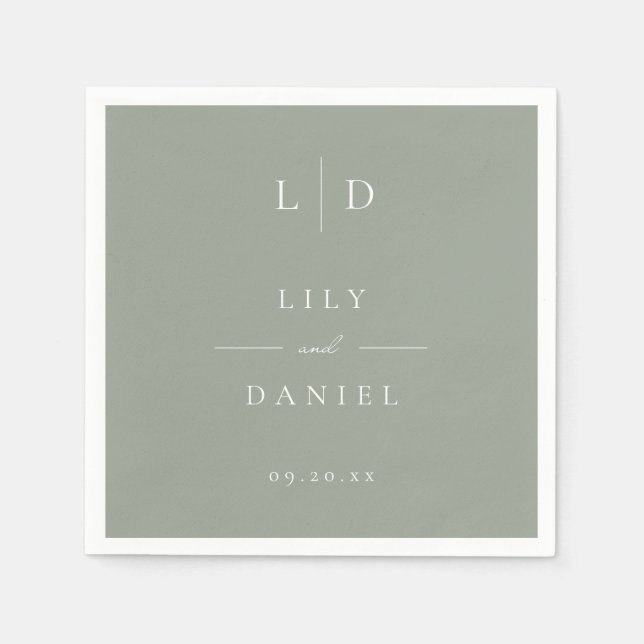 Sage Green Minimalistisch Monogram Wedding Serviette (Vorderseite)