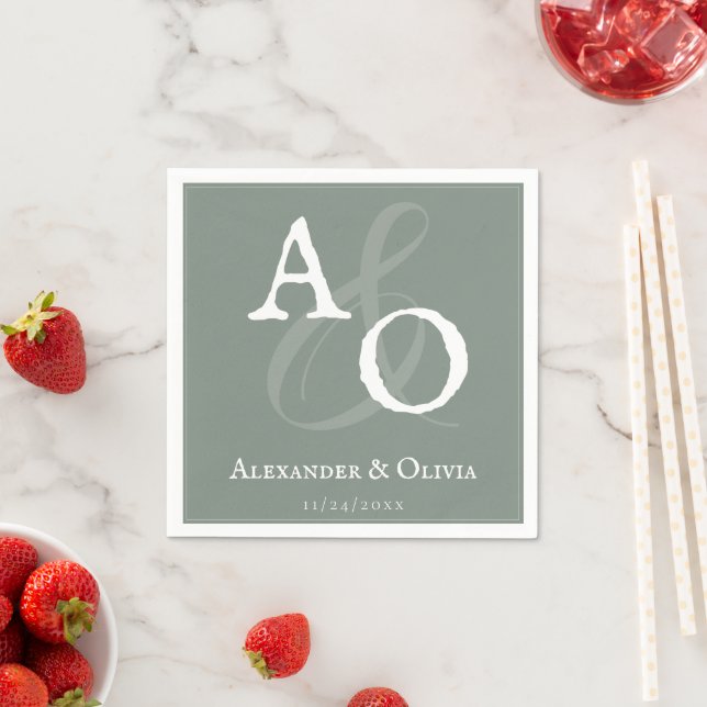 Sage Green Minimalistisch Monogram Wedding Serviette (Beispiel)