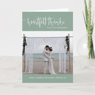 Sage Green Minimalistisch Script Wedding Foto gekl Dankeskarte