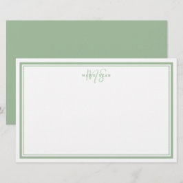 Sage Green Minimalistisch Simple Monogram Two Bord Briefpapier