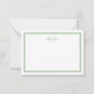 Sage Green Minimalistisch Simple Monogram Two Bord Mitteilungskarte