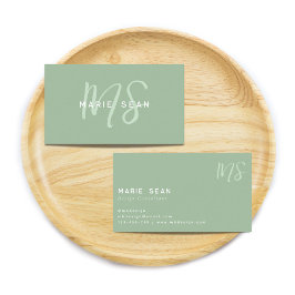 Sage Green Minimalistisch Simple Two Monogram Visitenkarte