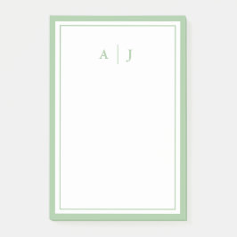Sage Green Minimalistisch Two Border Monogram Post-it Klebezettel