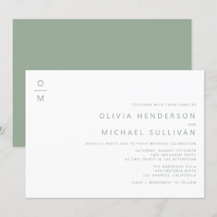 Sage Green Minimalistisch Typografy Monogram Weddi Einladung