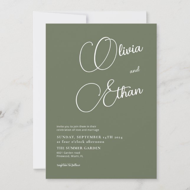Sage Green Minimalistisch Wedding Einladung (Vorderseite)