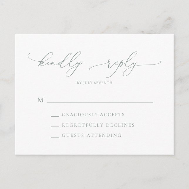 Sage Green Minimalistisch Wedding RSVP Postkarte (Vorderseite)