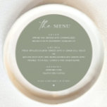Sage Green Minimalistisch Wedding | Waldrundung Menükarte<br><div class="desc">Fügen Sie Ihrem Event eine Touch erdigen Raffinesse hinzu, mit diesem minimalistischen Rundmenü in einem beruhigenden Weiß-Grün. Diese pastellfarbene Speisekarte ist in einem modernen Rundbau gestaltet und mit natürlichen Holzelementen inspiriert. Sie verleiht Ihrem Empfang einen raffinierten, Bio Charme. Auch für Hochzeitsfeiern ist es eine stilvolle Wahl für Proben, Party im...</div>