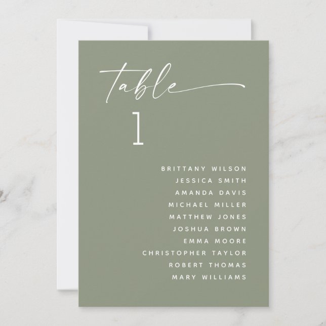 Sage Green minimalistische Sommer Hochzeitssitzkar Einladung (Vorderseite)