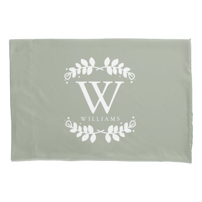 Sage Green Mit Monogramm Kissenbezug (Vorderseite)