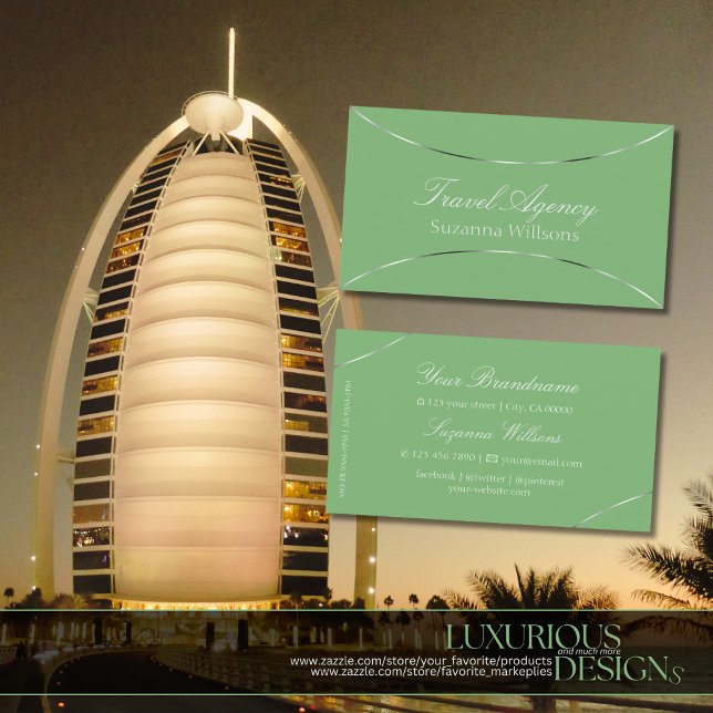 Sage Green mit schimmernder Silver Decor Chic Visitenkarte (Von Creator hochgeladen)