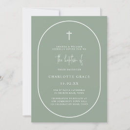 Sage Green Modern Arch Script Minimalistische Tauf Einladung