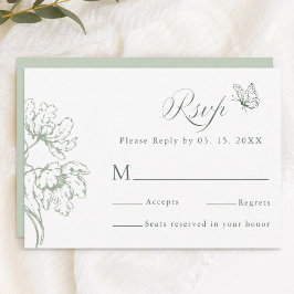Sage Green Modern Classic Floral Wedding  RSVP Karte