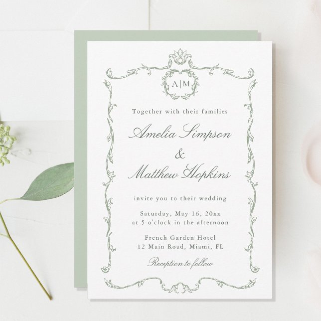 Sage Green Modern Classic French Frame Wedding  Einladung (Von Creator hochgeladen)