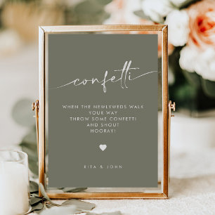 Sage Green Modern Confetti abschicken Hochzeitszei Poster
