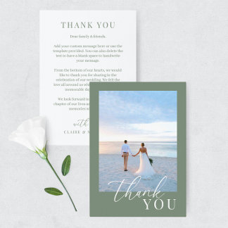 Sage Green Modern Elegante Wedding Foto Vielen Dan Dankeskarte
