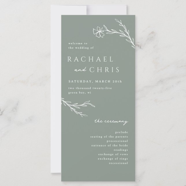 Sage Green Modern Floral Botanical Wedding Program (Vorderseite)