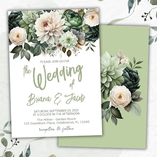 Sage Green Modern Floral Wedding Einladung (Von Creator hochgeladen)