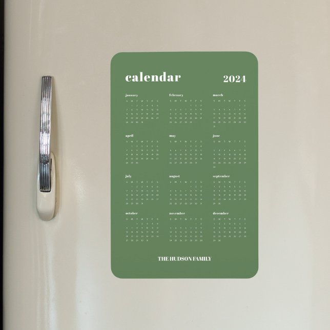 Sage Green Modern Full Year 2024 Calendar Magnet (Von Creator hochgeladen)