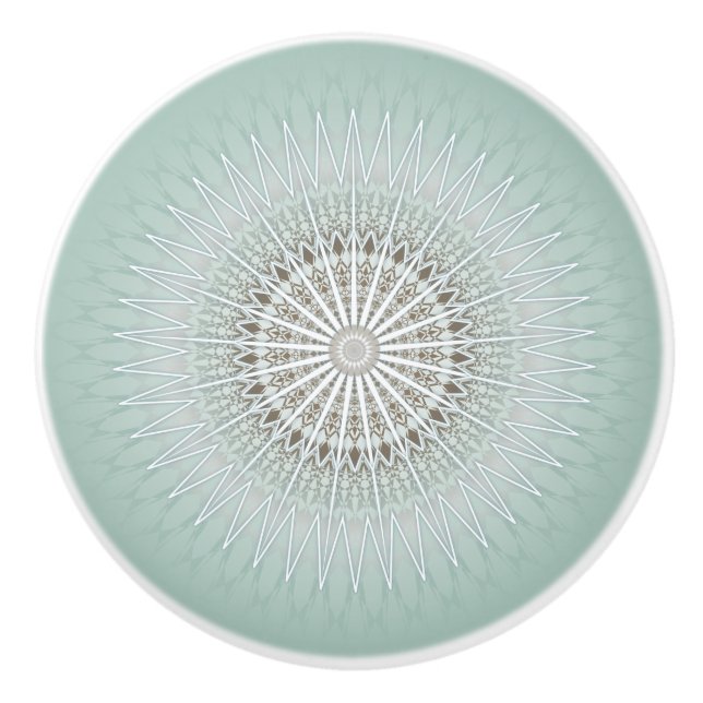 Sage Green Modern Geometric Mandala Keramikknauf (Vorderseite)