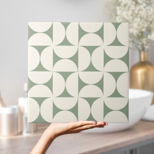 Sage Green Modern Geometric Semi Circles Tile Fliese