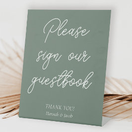 Sage Green Modern Guestbook Hochzeitstisch Sockelschild