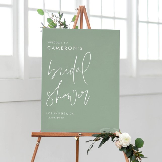 Sage Green Modern Handgeschriebenes Script-Brautpa Poster (Sage Green Modern Handwritten Script Bridal Shower Welcome Sign)