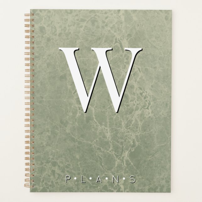 Sage Green Modern Marbour Monogram Planer (Vorderseite)