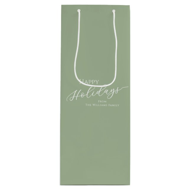 Sage Green Modern Minimalist Happy Holidays Geschenktüte Für Weinflaschen (Vorderseite)