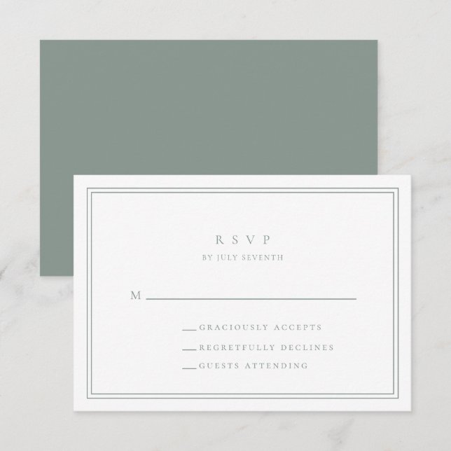 Sage Green Modern Minimalistisch I Wedding RSVP Ca Karte (Vorne/Hinten)