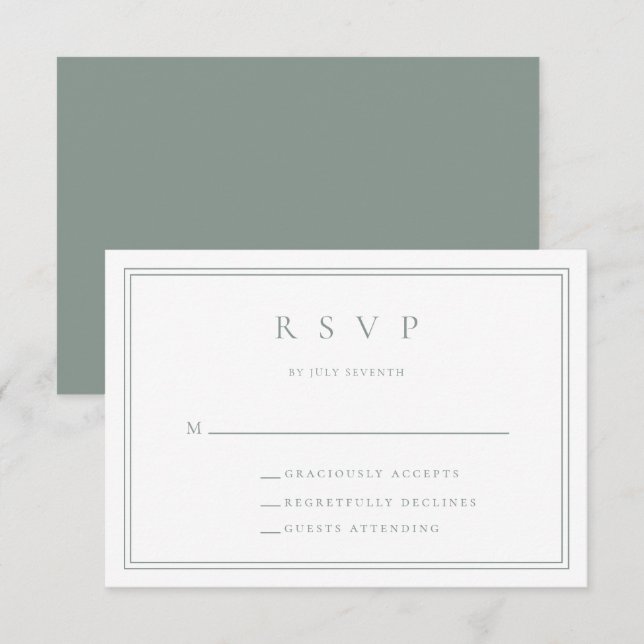 Sage Green Modern Minimalistisch II Wedding RSVP C (Vorne/Hinten)