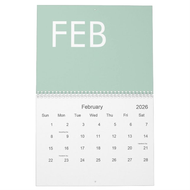 Sage Green Modern Minimalistisch Kalender (Feb 2026)