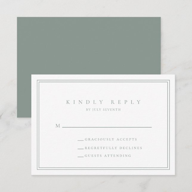Sage Green Modern Minimalistisch Wedding RSVP Card Karte (Vorne/Hinten)