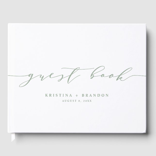 Sage Green Modern Minimalistisches Script Foto Hoc Gästebuch (Vorderseite)