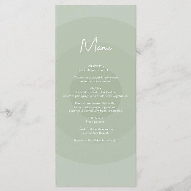 Sage Green Modern Monogram Wedding Menükarte (Vorderseite)