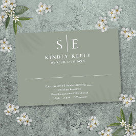 Sage Green Modern Monogram Wedding RSVP Karte
