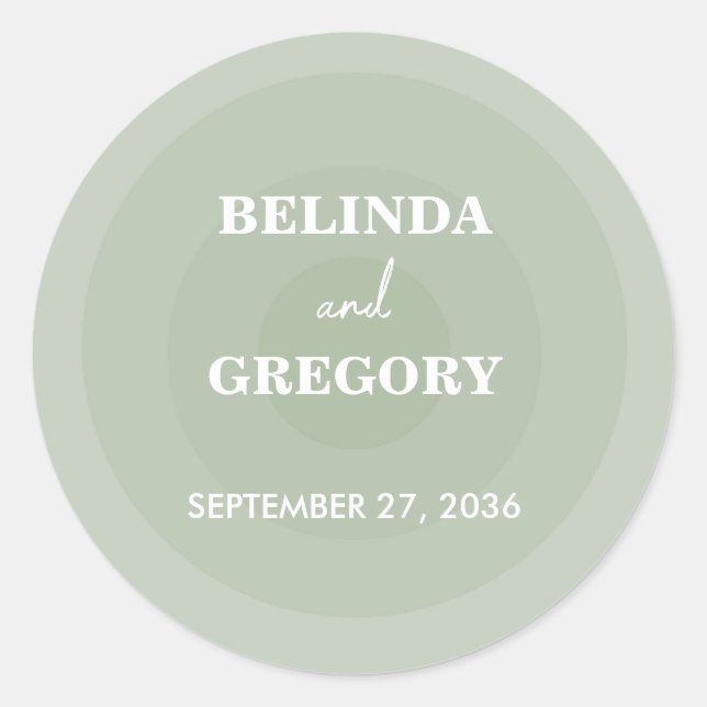 Sage Green Modern Monogram Wedding Runder Aufkleber (Vorderseite)