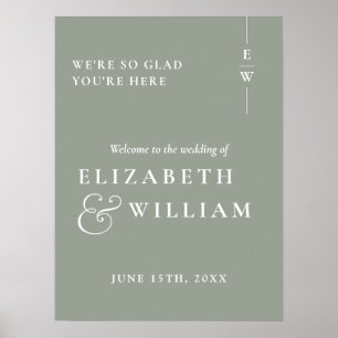Sage Green Modern Monogram Wedding Welcome Sign Poster